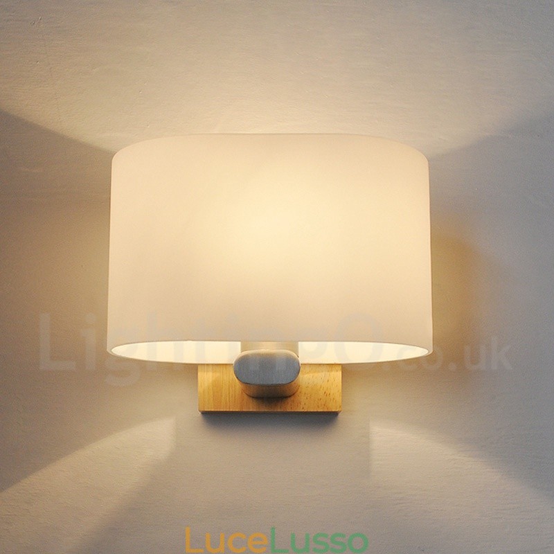 Applique da parete moderne in legno e acciaio inossidabile con paralume in vetro per corridoio, bar, caffetteria, camera da letto, studio, soppalco, lampada da parete a puleggia