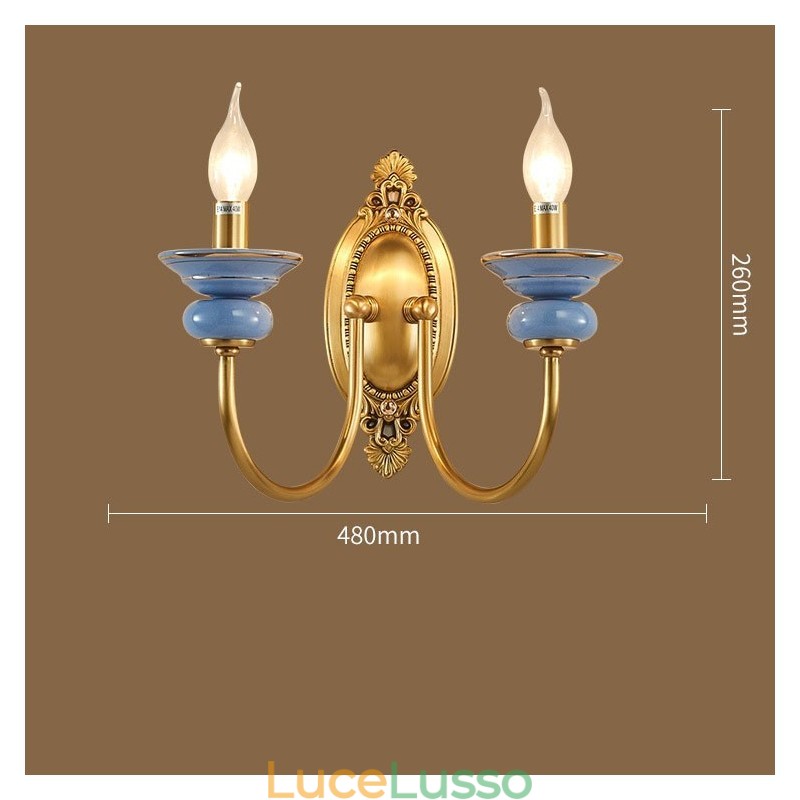 Applique da parete in ottone puro al 100%, rustico, retrò, vintage, in ceramica, a 2 luci, speciale per hotel, ufficio, showroom, soggiorno, sala da pranzo