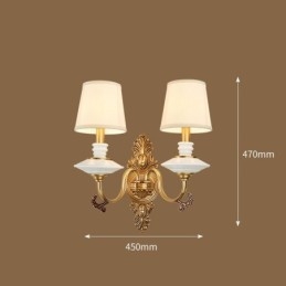 Applique da parete in ottone puro al 100%, rustico, retrò, vintage, in ceramica, a 2 luci, con paralumi in tessuto, speciale per hotel, ufficio, showroom, soggiorno, sala da pranzo