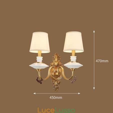 Applique da parete in ottone puro al 100%, rustico, retrò, vintage, in ceramica, a 2 luci, con paralumi in tessuto, speciale per hotel, ufficio, showroom, soggiorno, sala da pranzo Applique da parete in ottone puro al 100%, rustico, retrò, vintage, in ceramica, a 2 luci, con paralumi in tessuto, speciale per hotel, ufficio, showroom, soggiorno, sala da pranzo