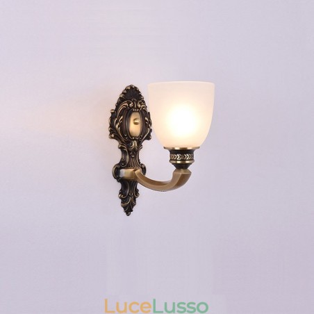 Applique da parete in ottone puro, lussuosa, rustica, retrò, vintage, con 1 candela, con paralume in vetro, speciale per hotel, ufficio, showroom, soggiorno, sala da pranzo Applique da parete in ottone puro, lussuosa, rustica, retrò, vintage, con 1 candela, con paralume in vetro, speciale per hotel, ufficio, showroom, soggiorno, sala da pranzo