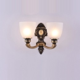 Applique da parete in ottone puro, lussuosa, rustica, retrò, vintage, a 2 luci, con paralumi in vetro, speciale per hotel, ufficio, showroom, soggiorno, sala da pranzo