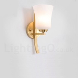 Applique da parete in ottone puro, lussuosa, rustica, retrò, vintage, con 1 luce e paralume in vetro, speciale per hotel, ufficio, showroom, soggiorno, sala da pranzo