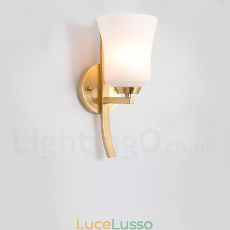 Applique da parete in ottone puro, lussuosa, rustica, retrò, vintage, con 1 luce e paralume in vetro, speciale per hotel, ufficio, showroom, soggiorno, sala da pranzo Applique da parete in ottone puro, lussuosa, rustica, retrò, vintage, con 1 luce e paralume in vetro, speciale per hotel, ufficio, showroom, soggiorno, sala da pranzo