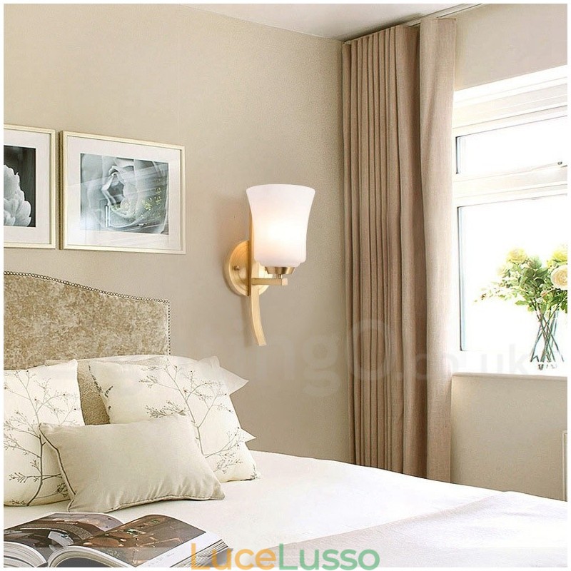 Applique da parete in ottone puro, lussuosa, rustica, retrò, vintage, con 1 luce e paralume in vetro, speciale per hotel, ufficio, showroom, soggiorno, sala da pranzo