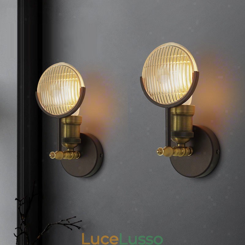 Applique da parete rustica retrò vintage con paralume in vetro, speciale per hotel, ufficio, showroom, soggiorno, sala da pranzo