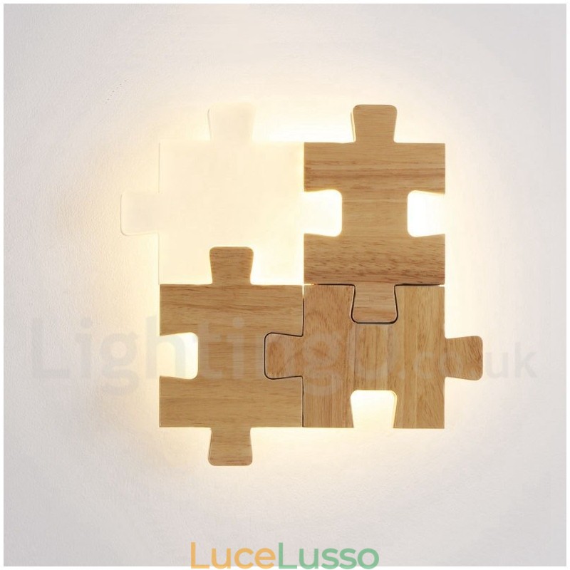 Applique da parete in legno con paralume in acrilico, moderna lampada da parete in legno e bambù contemporanea