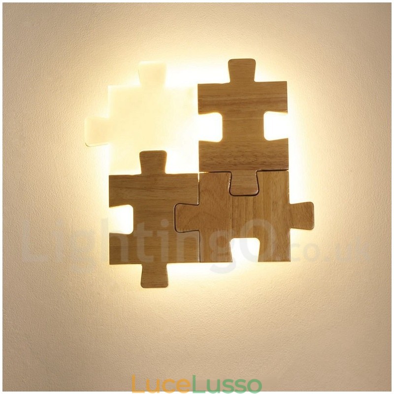Applique da parete in legno con paralume in acrilico, moderna lampada da parete in legno e bambù contemporanea