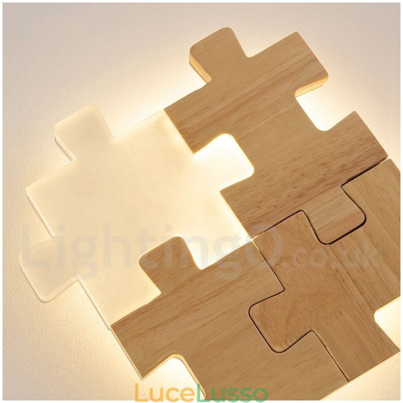 Applique da parete in legno con paralume in acrilico, moderna lampada da parete in legno e bambù contemporanea