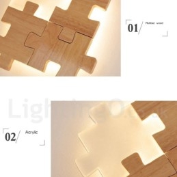 Applique da parete in legno con paralume in acrilico, moderna lampada da parete in legno e bambù contemporanea