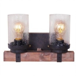 Applique da parete in stile industriale vintage in legno a 2 luci per bar, loft, caffè, ristorante