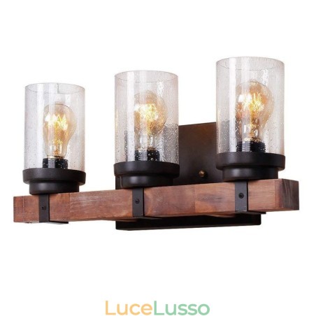 Applique da parete in stile industriale vintage in legno a 3 luci per bar, loft, caffè, ristorante Applique da parete in stile industriale vintage in legno a 3 luci per bar, loft, caffè, ristorante