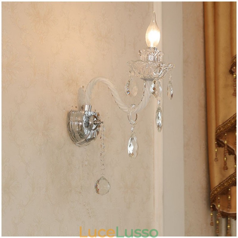 1 luce abbinata candela di cristallo lampada da parete retrò in vetro