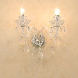 Applique da parete in vetro retrò con candela di cristallo abbinata a 2 luci