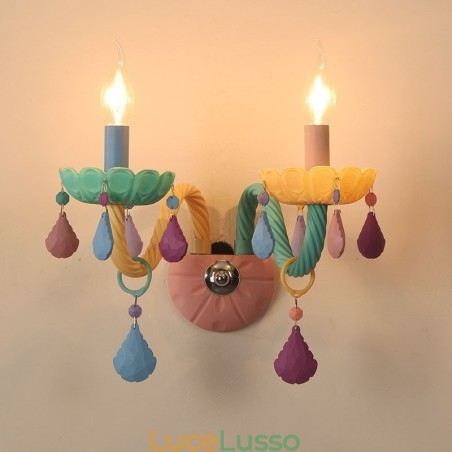 Macaron 2 luci multi cristallo candela retrò lampada da parete in vetro per la camera dei bambini camera da letto per bambini Macaron 2 luci multi cristallo candela retrò lampada da parete in vetro per la camera dei bambini camera da letto per bambini
