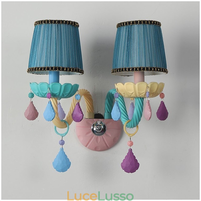 Macaron 2 luci multi cristallo candela retrò lampada da parete in vetro per la camera dei bambini camera da letto per bambini