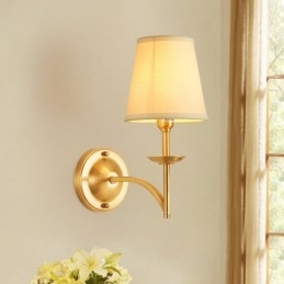 Applique da parete in ottone puro, lussuosa, rustica, retrò, vintage, a 1 luce, con paralume in tessuto, speciale per hotel, camera da letto, showroom, soggiorno, sala da pranzo
