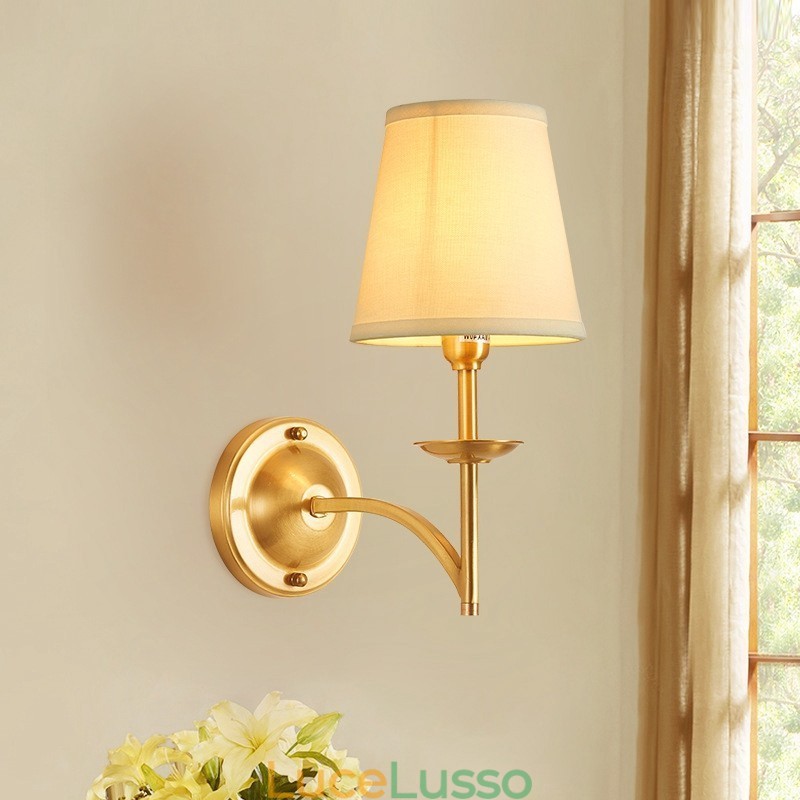 Applique da parete in ottone puro, lussuosa, rustica, retrò, vintage, a 1 luce, con paralume in tessuto, speciale per hotel, camera da letto, showroom, soggiorno, sala da pranzo
