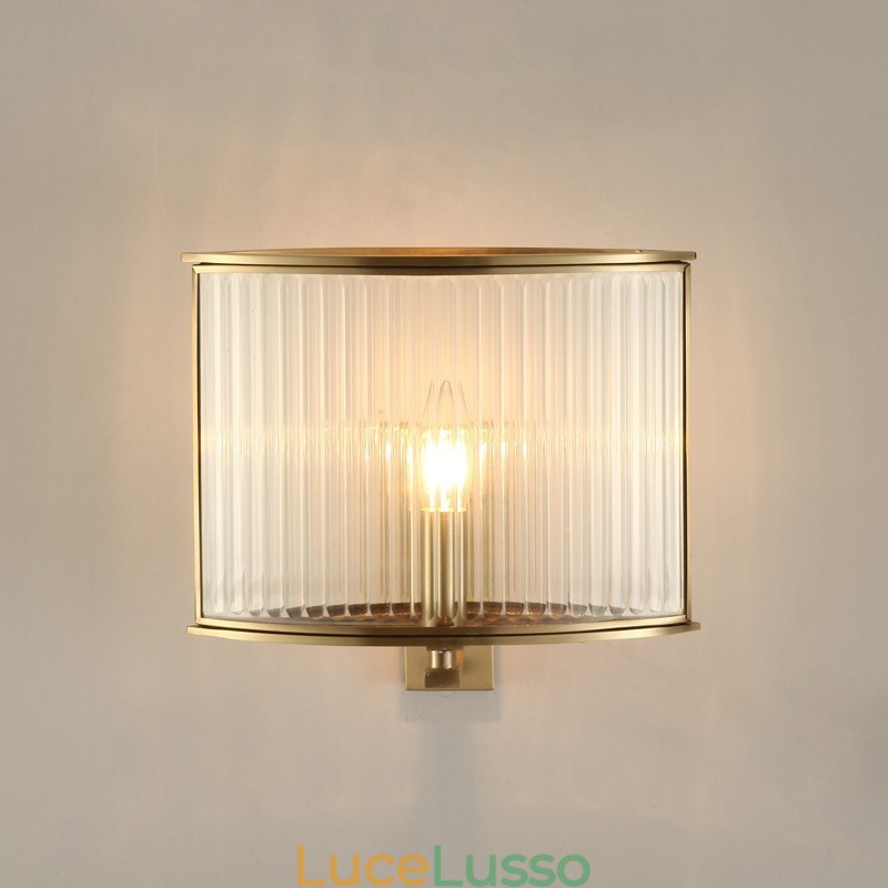 Applique da parete vintage retrò rustico di lusso in ottone puro a 1 luce con paralume in vetro