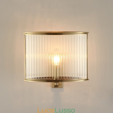 Applique da parete vintage retrò rustico di lusso in ottone puro a 1 luce con paralume in vetro Applique da parete vintage retrò rustico di lusso in ottone puro a 1 luce con paralume in vetro