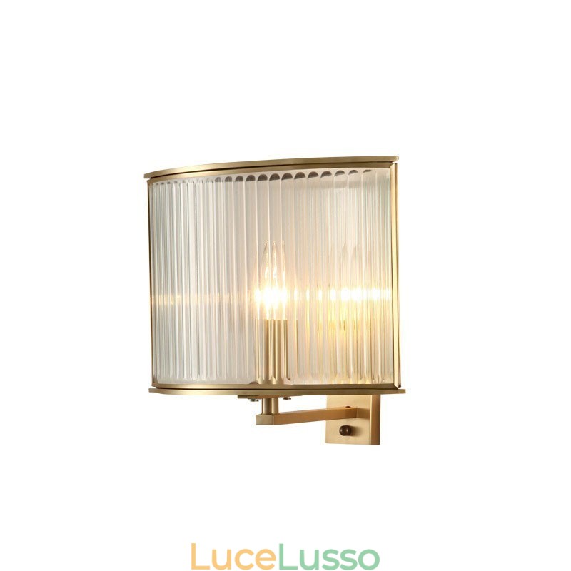 Applique da parete vintage retrò rustico di lusso in ottone puro a 1 luce con paralume in vetro