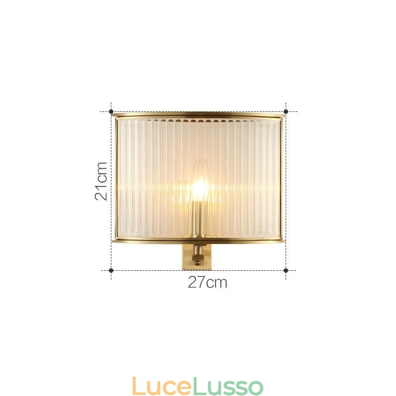 Applique da parete vintage retrò rustico di lusso in ottone puro a 1 luce con paralume in vetro