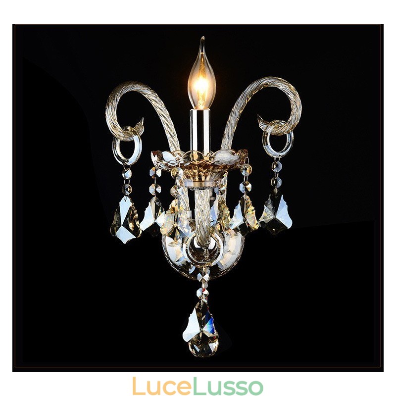 1 luce da parete in vetro retrò con candela di cristallo K9 color cognac abbinato