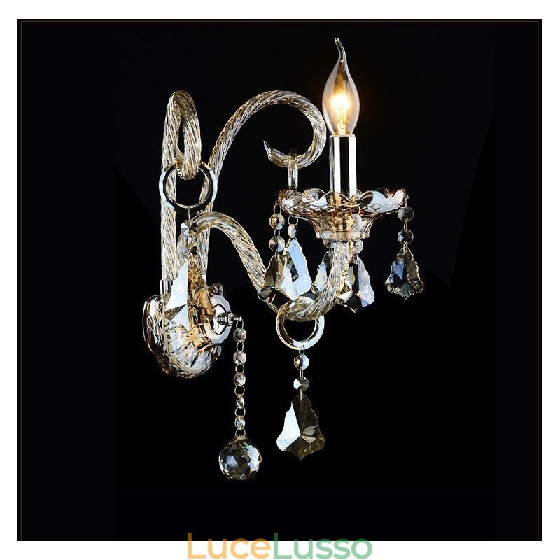 1 luce da parete in vetro retrò con candela di cristallo K9 color cognac abbinato