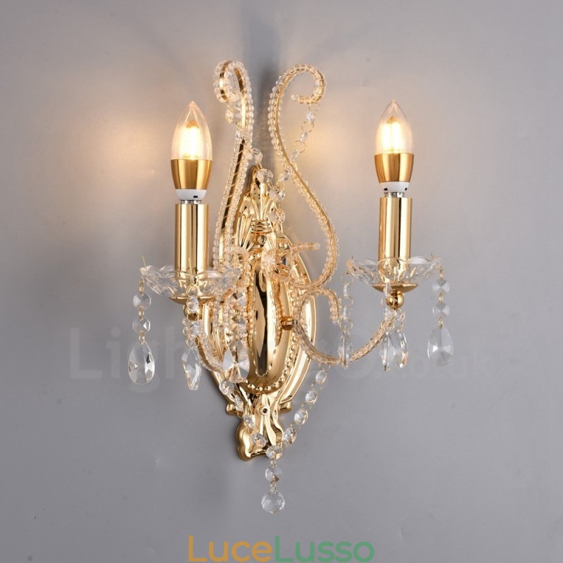 Applique da parete in cristallo stile americano nero oro 2 luci per soggiorno sala da pranzo negozio di abbigliamento caffetteria hotel