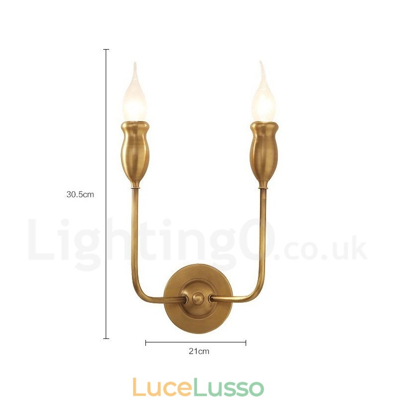 Applique da parete in ottone puro, lussuosa, rustica, retrò, vintage, a 2 luci, speciale per hotel, ufficio, showroom, soggiorno, sala da pranzo