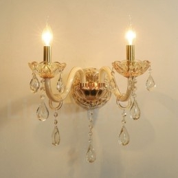 Applique da parete in vetro retrò con candela in cristallo K9 color oro chiaro a 2 luci
