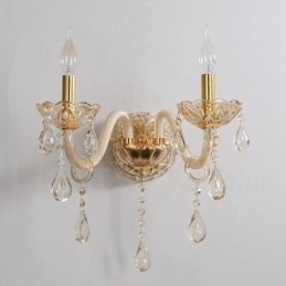 Applique da parete in vetro retrò con candela in cristallo K9 color oro chiaro a 2 luci