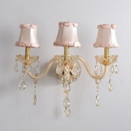 Applique da parete in vetro retrò con candela in cristallo K9 color oro chiaro a 3 luci