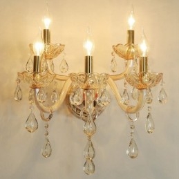 Applique da parete in vetro retrò con candela in cristallo K9 color oro chiaro da 5 luci