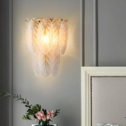 Applique da parete in cristallo con piume francesi nordiche Illuminazione postmoderna di lusso Soggiorno Sfondo Parete Corridoio come lampada da parete a pannello per hotel