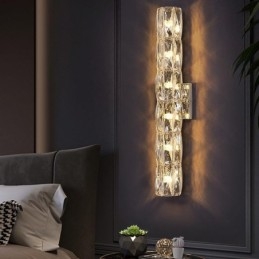 Lampada da parete per soggiorno, luce di lusso, semplice, lampada da comodino per camera da letto, hotel, corridoio, villa, progetto, applique da parete in cristallo, acciaio inossidabile