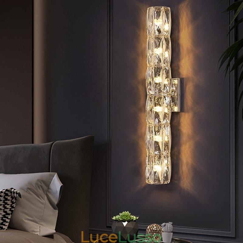 Lampada da parete per soggiorno, luce di lusso, semplice, lampada da comodino per camera da letto, hotel, corridoio, villa, progetto, applique da parete in cristallo, acciaio inossidabile