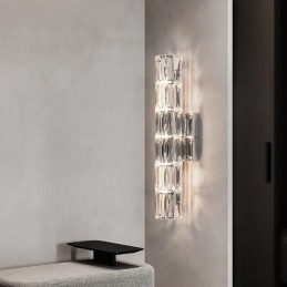 Lampada da parete per soggiorno, luce di lusso, semplice, lampada da comodino per camera da letto, hotel, corridoio, villa, progetto, applique da parete in cristallo, acciaio inossidabile