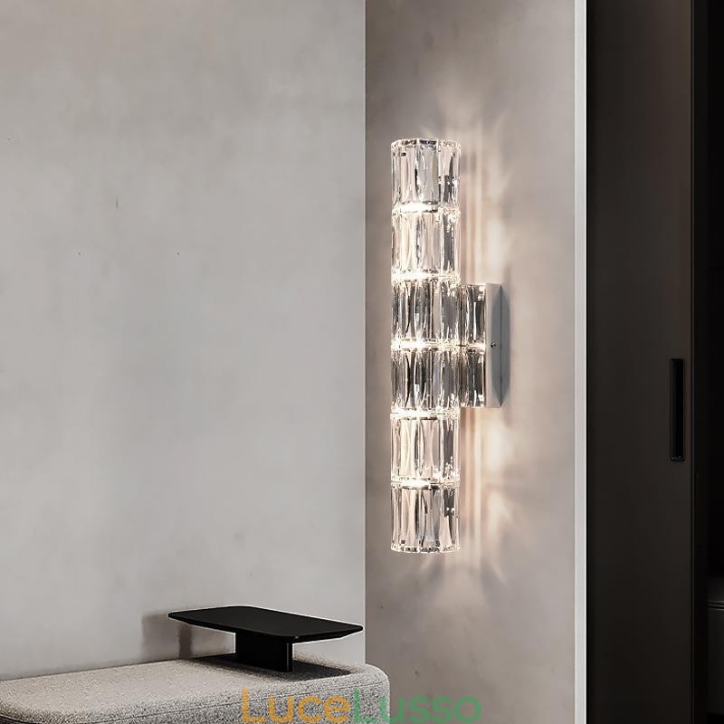 Lampada da parete per soggiorno, luce di lusso, semplice, lampada da comodino per camera da letto, hotel, corridoio, villa, progetto, applique da parete in cristallo, acciaio inossidabile