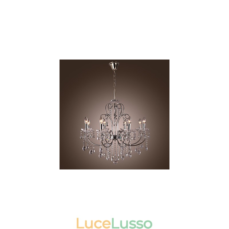 Lampadario tradizionale classico in metallo cromato di cristallo