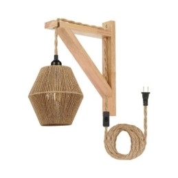 Applique da parete in corda di carta, lampada da parete retrò pastorale americana con spina