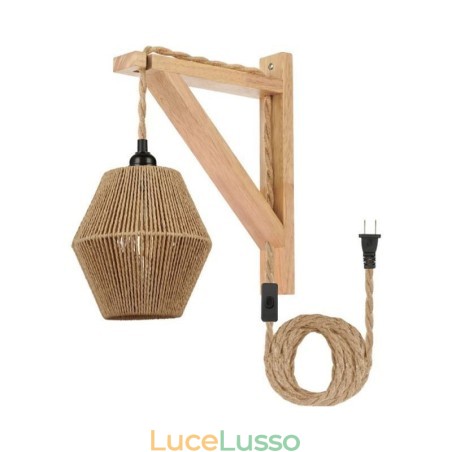 Applique da parete in corda di carta, lampada da parete retrò pastorale americana con spina