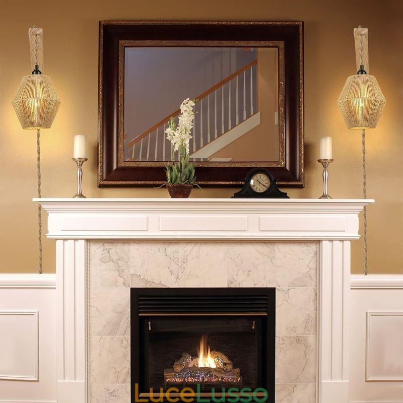 Applique da parete in corda di carta, lampada da parete retrò pastorale americana con spina