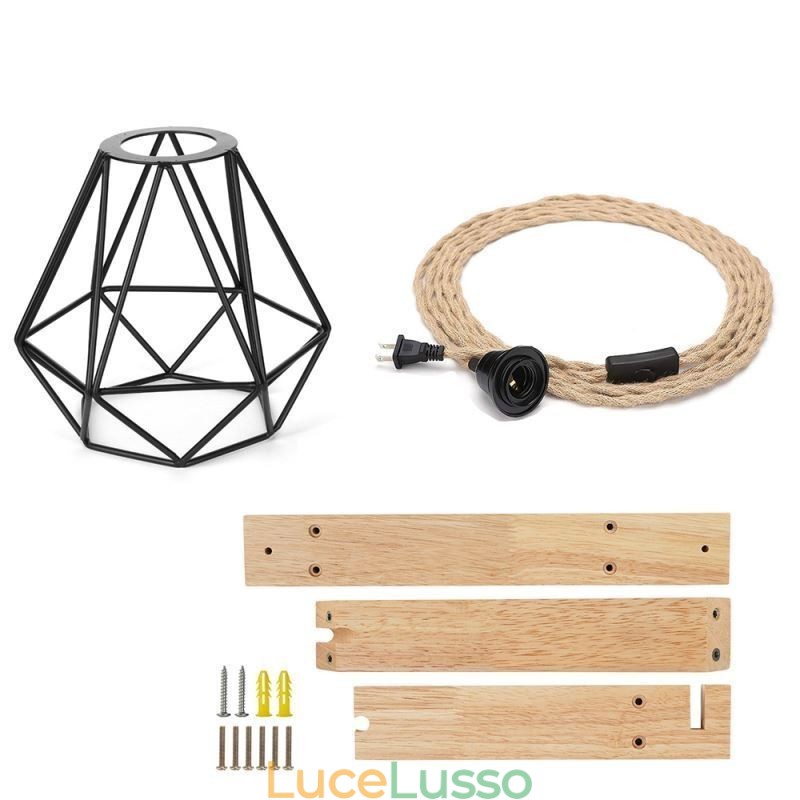 Applique da parete retrò americana 2,5 m corda di canapa filo appeso paralume in ferro verniciato nero
