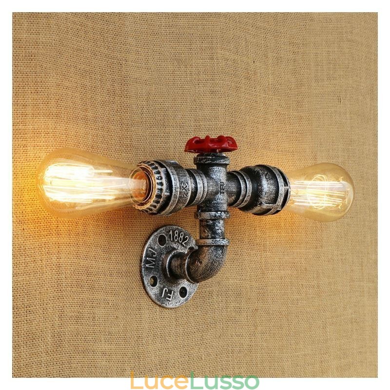 Applique da parete industriale vintage retrò con tubo dell'acqua