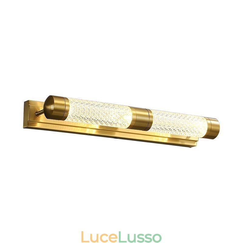 Lampada da parete in ottone, cilindro in acrilico, luce frontale a specchio
