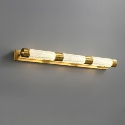 Lampada da parete in ottone, cilindro in acrilico, luce frontale a specchio