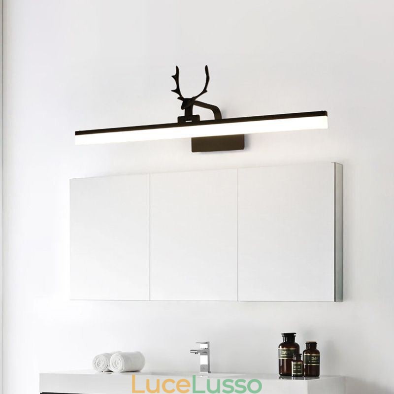 Lampada da parete in acrilico con specchio frontale in corna di cervo, lampada da trucco per il bagno
