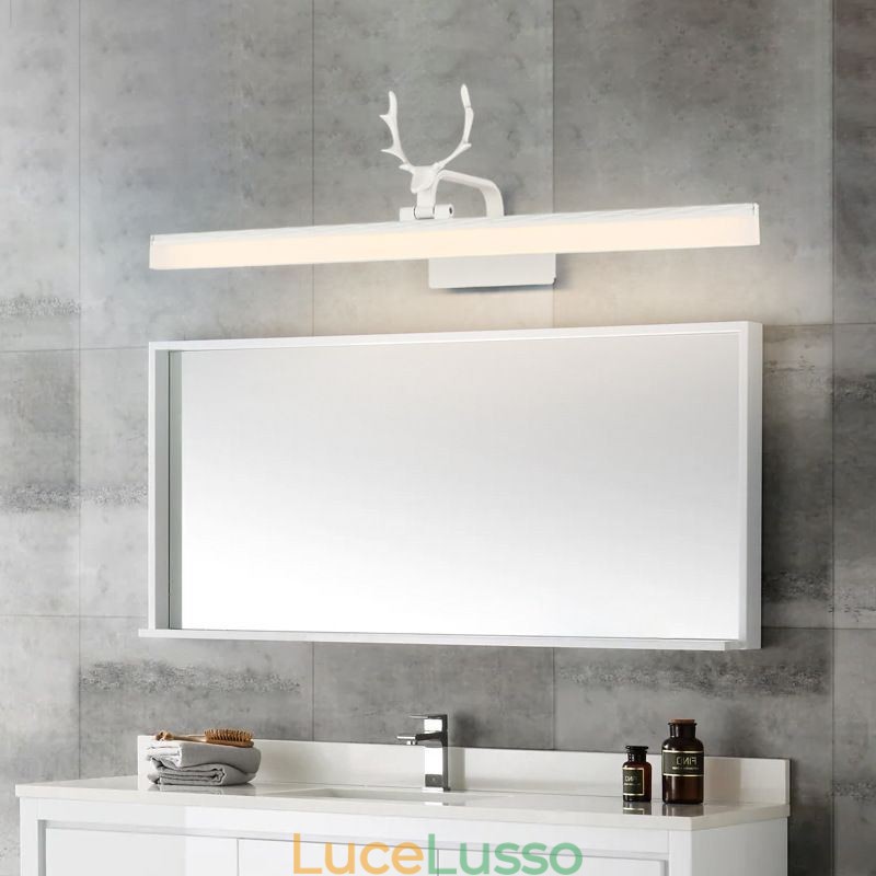 Lampada da parete in acrilico con specchio frontale in corna di cervo, lampada da trucco per il bagno