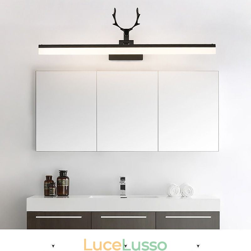 Lampada da parete in acrilico con specchio frontale in corna di cervo, lampada da trucco per il bagno